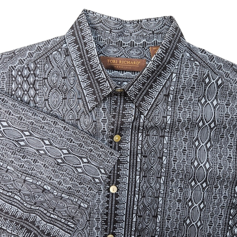 Tori Richard Honolulu Mens Geometric Tribal Button Up Cotton Lawn Shirt Grey Sm
